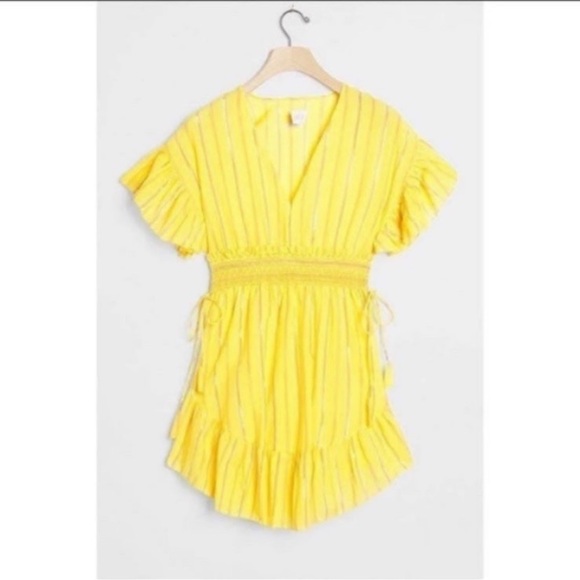 NWT Anthropologie Saylor Boho Yellow Stripe Mini Dress Size XS - Picture 5 of 11